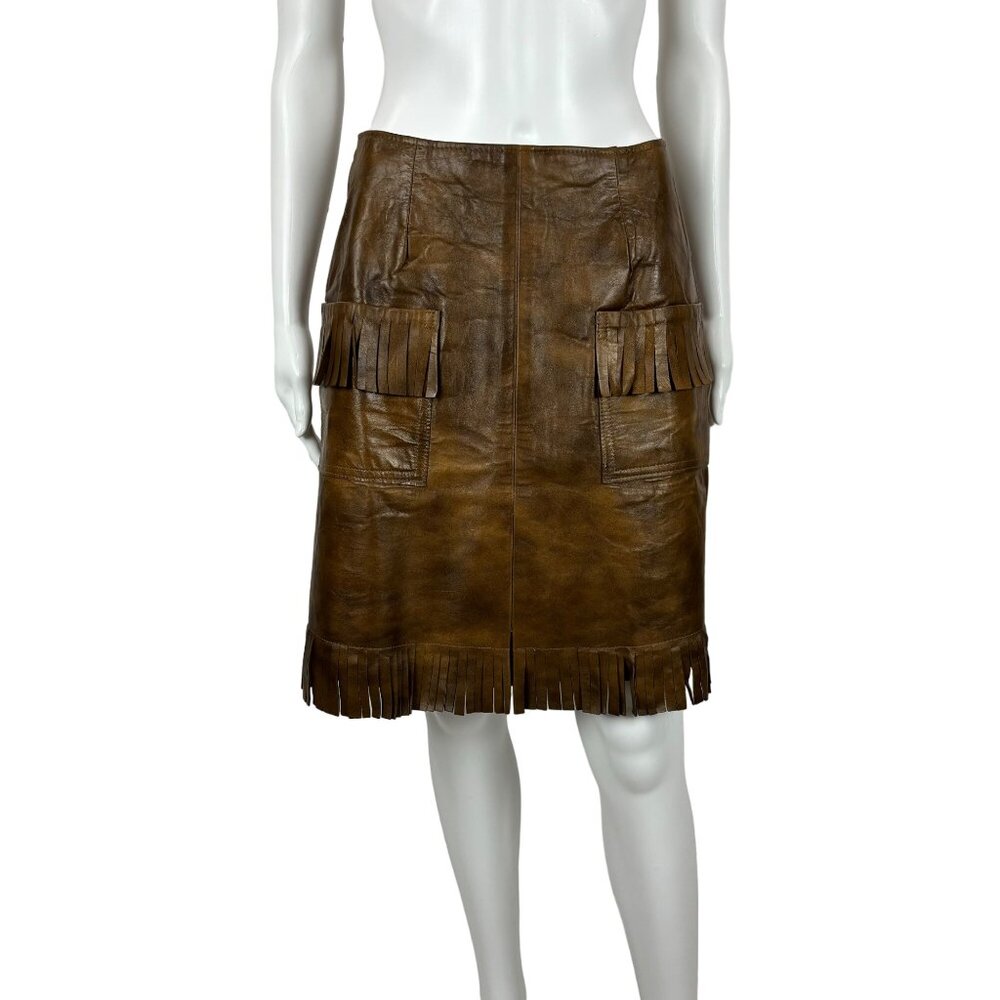 Vintage 60s Faux Leather Skirt Women's Small Brown Fringe Mini Cowgirl Western - Picture 9 of 9